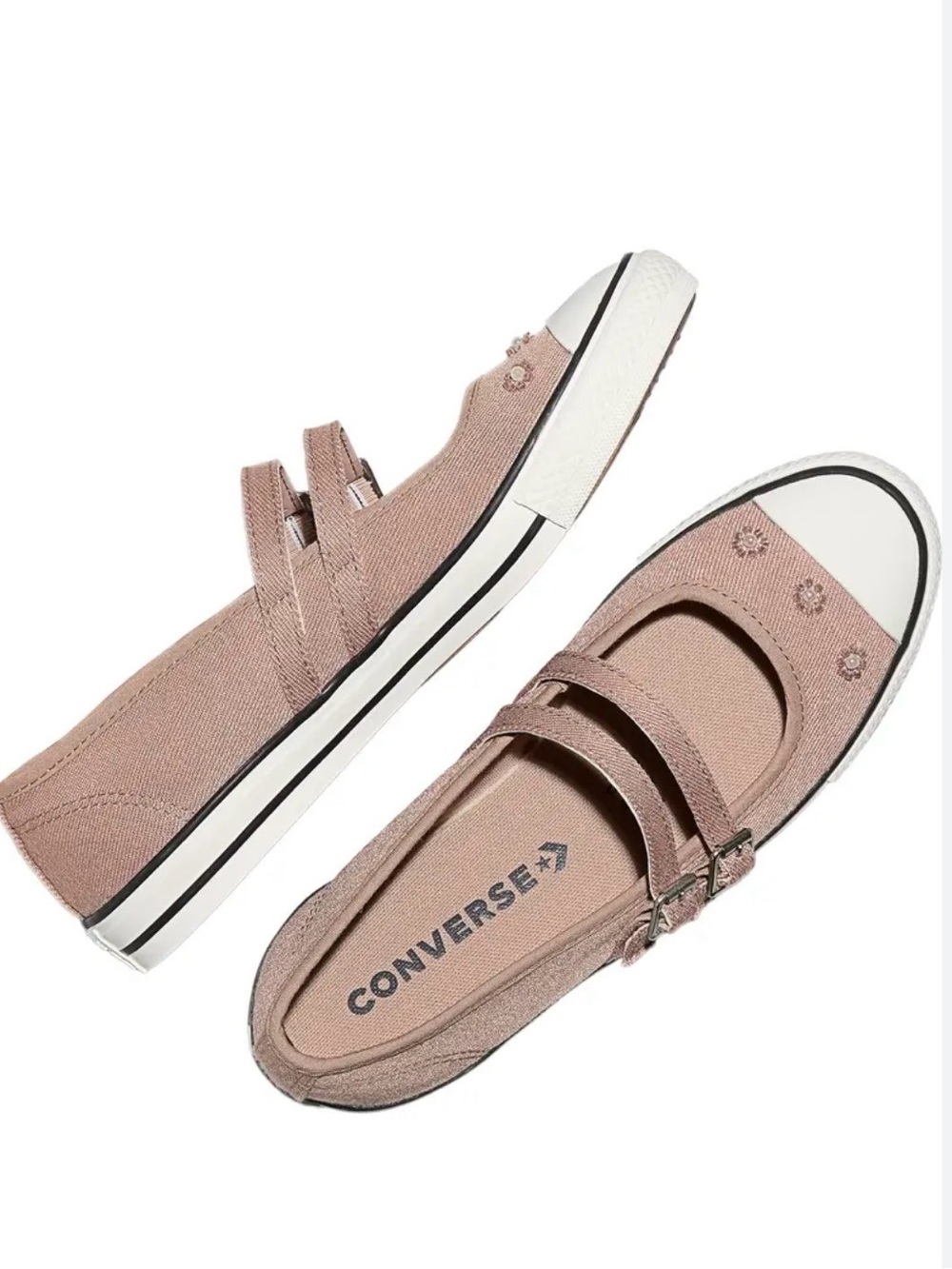 Converse Women's Rose Pink Double-Strap Canvas Mary Jane Flats